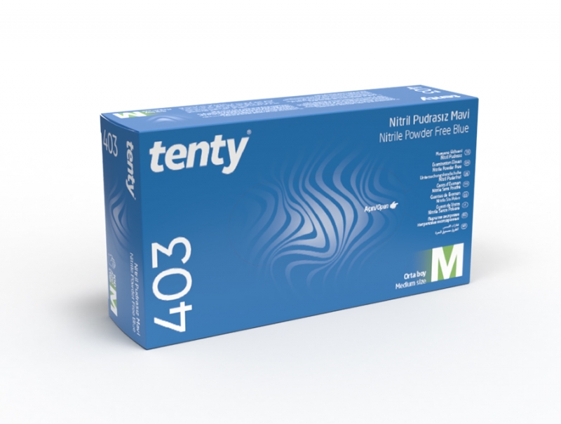 Tenty 403 Pudrasız Nitril Mavi Eldiven M Beden 