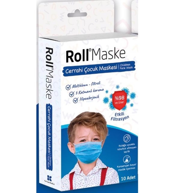 Roll Cerrahi Erkek Çocuk Maskesi 10'lu