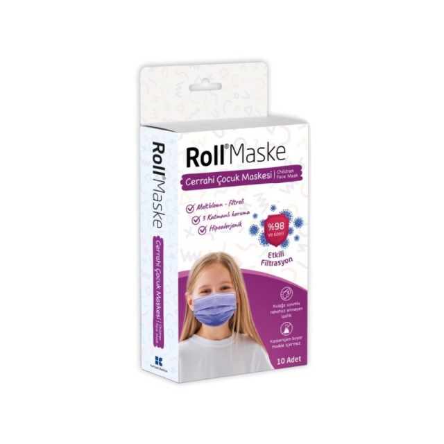 Roll Cerrahi Kız Çocuk Maskesi 10'lu 